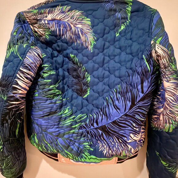 Emilio Pucci Silk Reversible Bomber Jacket Feather Print Blue Size IT 36 XS - Picture 4 of 13